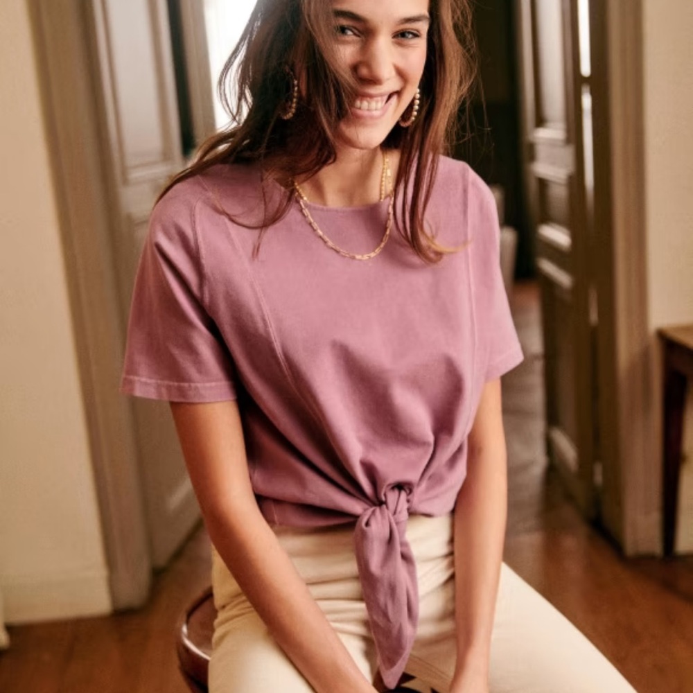 Sezane Seth tie front 100 percent cotton tee shirt. NWOT